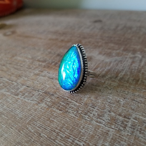 Vintage Jewelry - Vintage Australian Triplet Opal Pear SS Ring